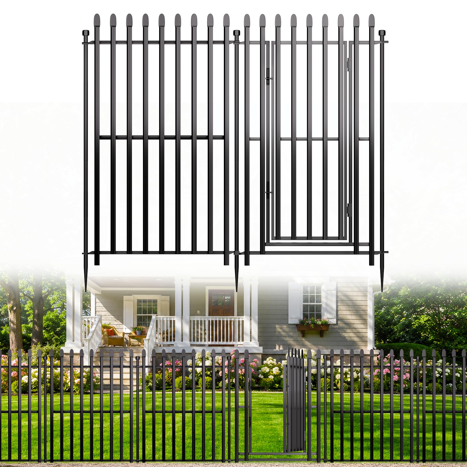 10 Panels No Dig Decorative Garden Fence with Gate, 101 cm (H) x 670 cm (L)