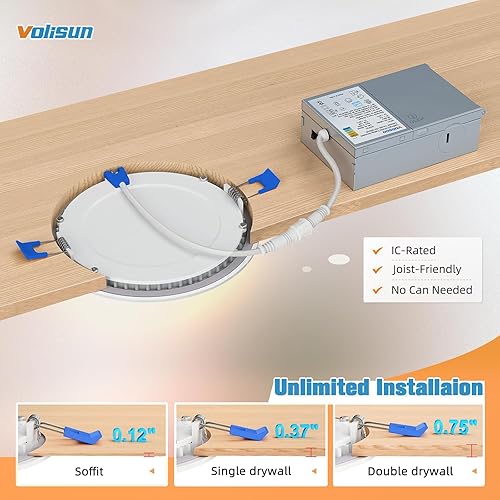 Miniatura 7 de VOLISUN Paquete de 24 luces empotrables LED ultrafinas 5CCT de 4 pulgadas con caja de conexiones, 2700K-5000K seleccionables, luz empotrable LED sin
