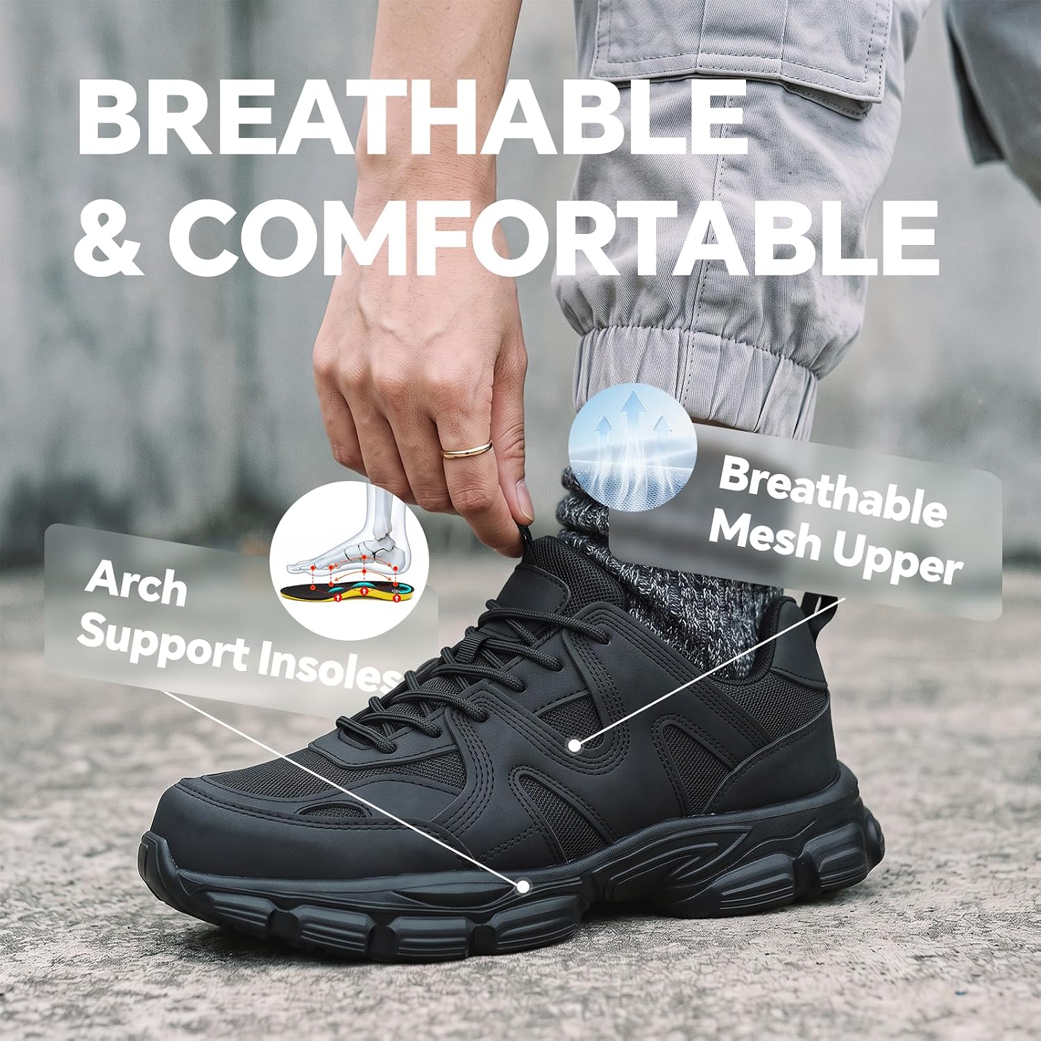 Steel Toe Shoes for Women Men Cushioned Safety Shoes Breathable Work Shoes