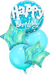 KatchOn, Blue Happy Birthday Balloon Set - 23 Inch, Pack of 5 | Sea Turtle Birthday Decorations, Sea Turtle Balloons | Happy Birthday Balloons for Sea Turtle Decorations For Party, Baby Party Decor