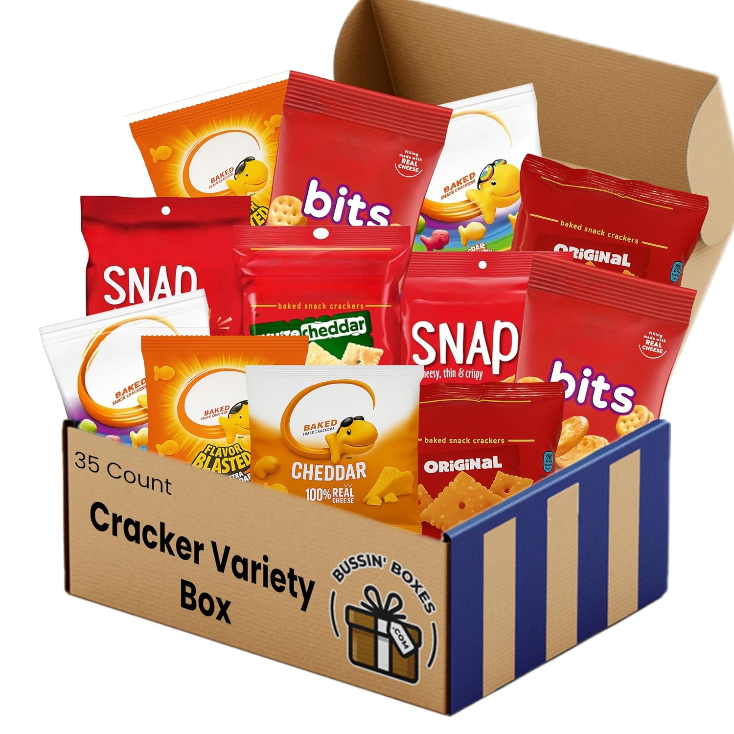 Bulk Crackers Variety Pack – Individually Wrapped Assortment of Crackers Snack Box for Adults and Kids – Shelf-Stable Office, School, Travel Snack – 40+ Count Assembled by Bussin Boxes