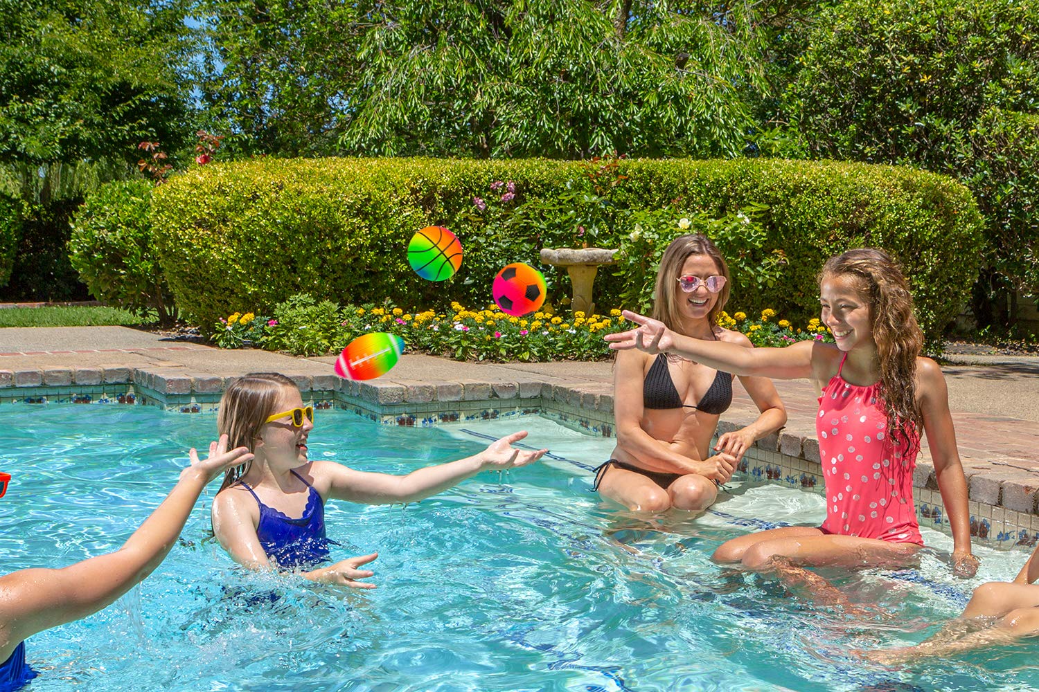 Poolmaster Rainbow Color Waterproof Sport Game Balls (Football, Basketball, Soccer Ball) for Kids (Pack of 3), Rainbow Colors (72732)