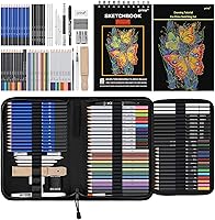 Prina 76 Pack Drawing Set: Pro Sketching Kit with 3-Color Sketchbook, Graphite, Colored, Charcoal, Watercolor & Metallic Pencils for Artists & Beginners