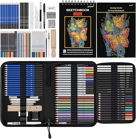 Prina 76 Pack Drawing Set Sketching Kit with Sketchbook and Tutorial for Artists