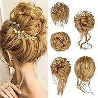 Vista 26 de 5 piezas de moños de pelo desordenados con banda elástica de goma para mujeres, extensiones de cola de caballo con gomillas, piezas de cabello