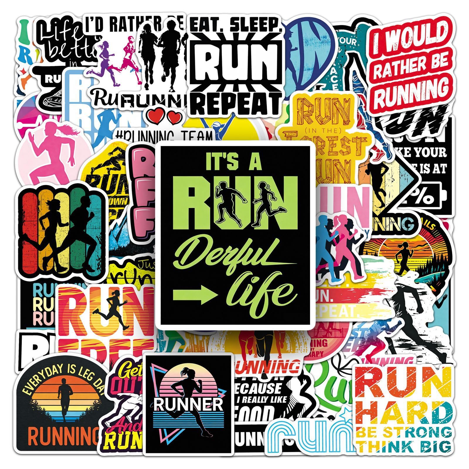 Pack of 50 Inspirational Running Sports Stickers Waterproof Self-Adhesive