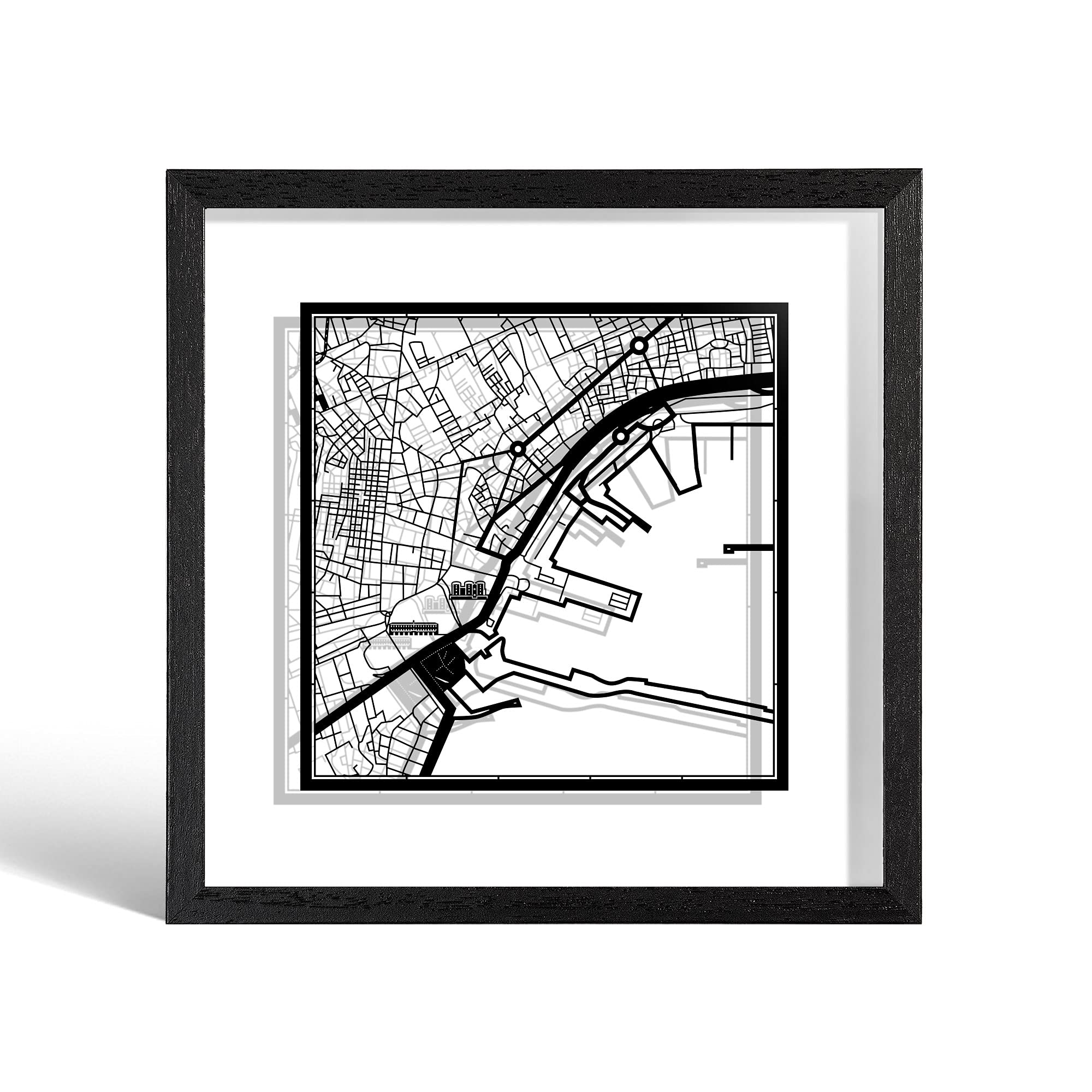 O3 DESIGN STUDIO Naples Paper Cut Map framed, Black map, Black frame, 23x23 cm, Gift Boxed, 2 background color, self-changing, Paper Art — image 1