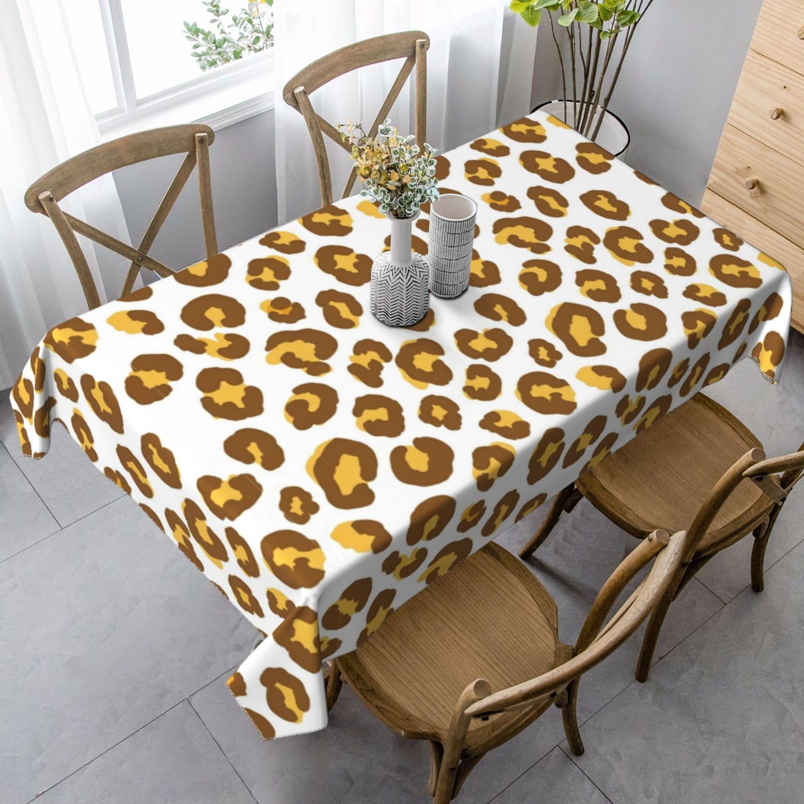 Nappe imprimé léopard doré 137x183cm nappe de table infroissable housse de banquet