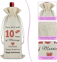 Vista 3 de Gfhzdmf Regalo de boda de 10º aniversario para esposa, marido, bolsa de vino, regalo de matrimonio de 10 años para mujeres y hombres, bolsa