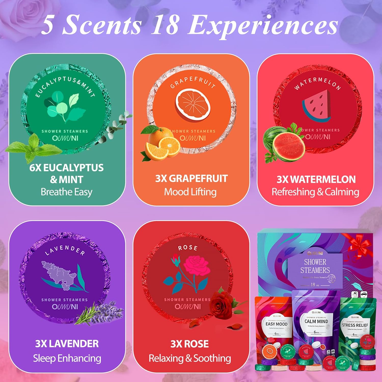 Shower Steamers Aromatherapy - 18 Pack Shower Bombs Natural Organic Essential Oils, Mothers Day Gifts for Mom Wife, Self Care Relaxation Gifts for Women Her Grandma - Image 3