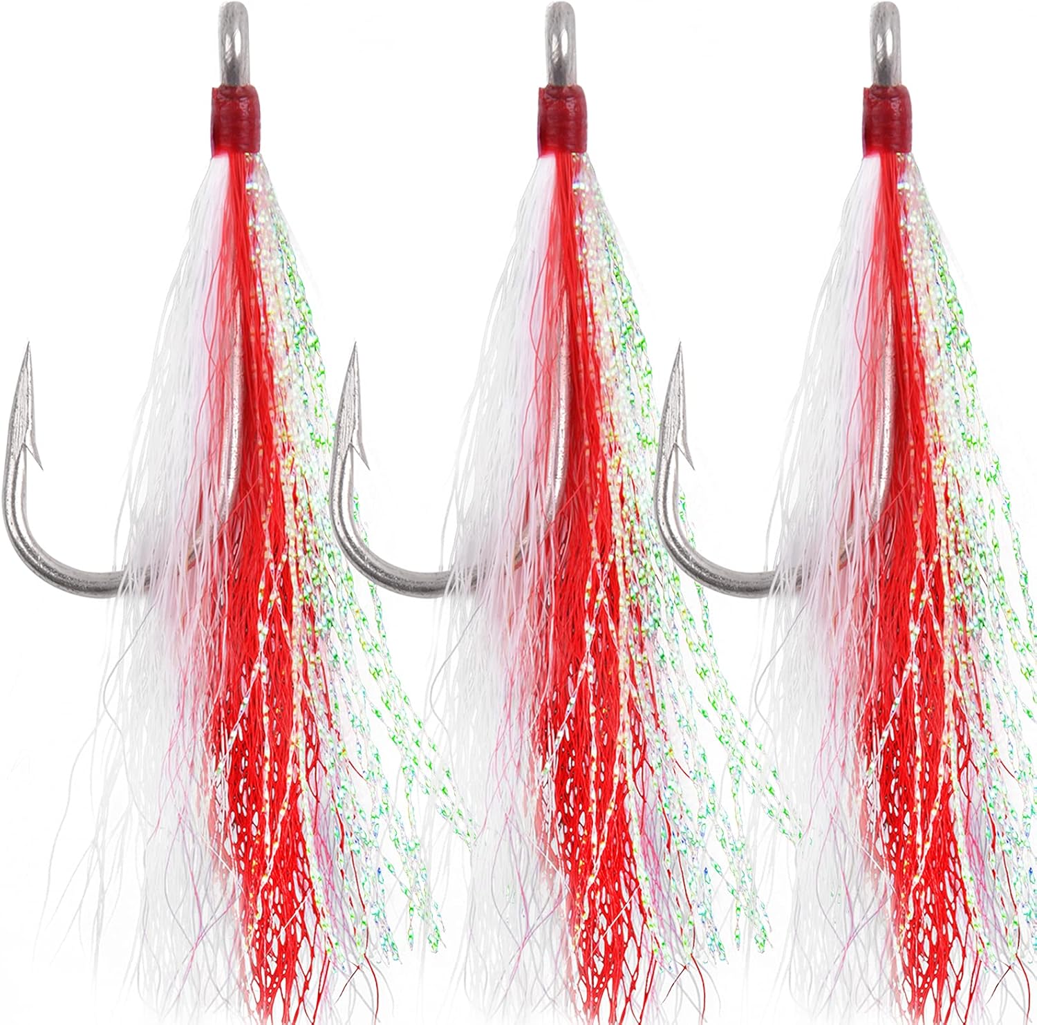 Bucktail Teasers Fishing Hook Saltwater Fishing Lures Fluke Rig Fishing Jig Hooks Mylar Flash Bucktail Teasers : Sports & Outdoors