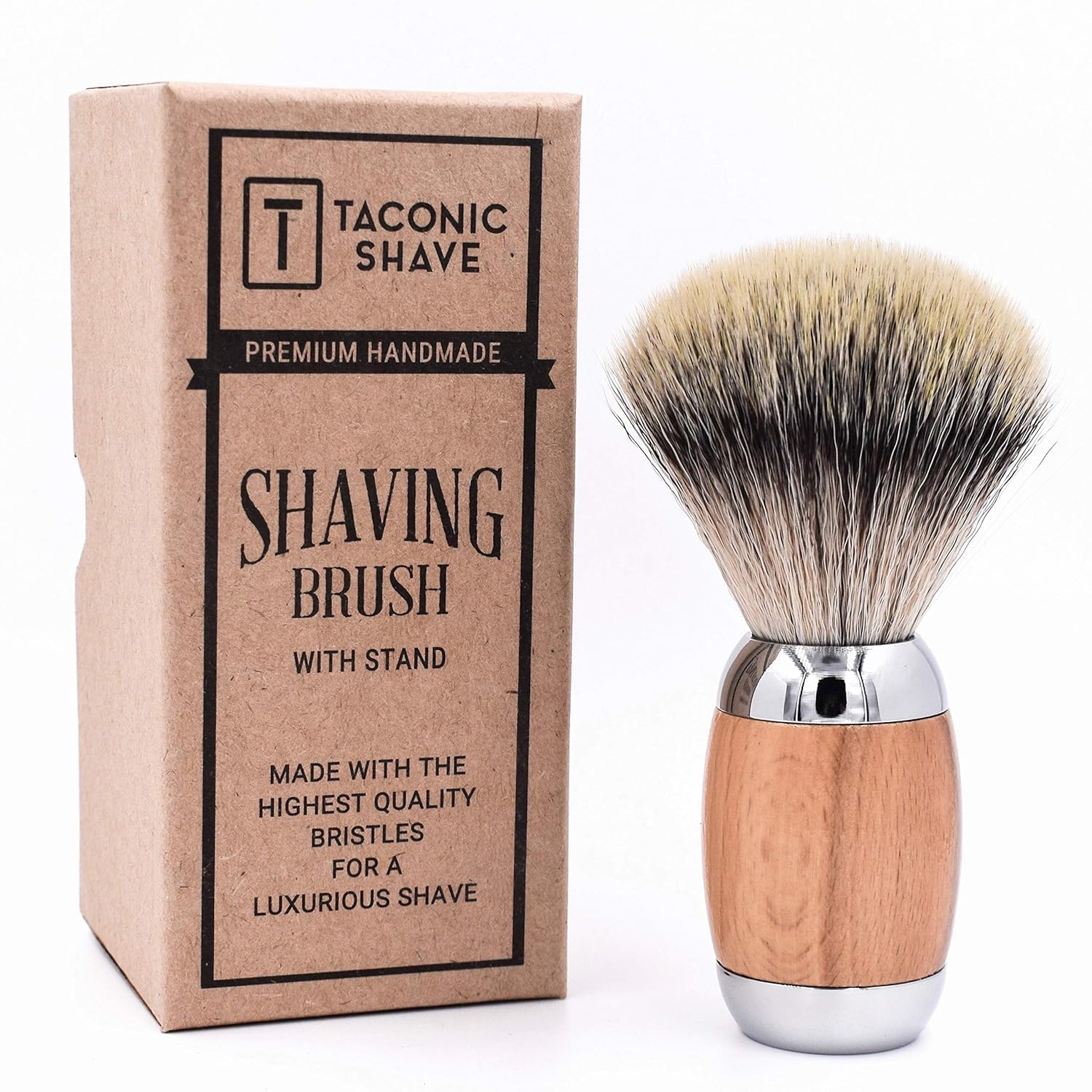 Premium Synthetic Silvertip Luxury Shaving Brush with Deluxe Beechwood and Chrome Handle, Shaving Stand Included