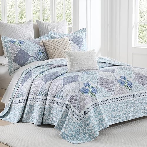 Miniatura 2 de Finlonte Cubrecama extra grande de 120x120 pulgadas - 100% algodón, cubrecama California King, colcha extra grande, colcha de retazos de granja,