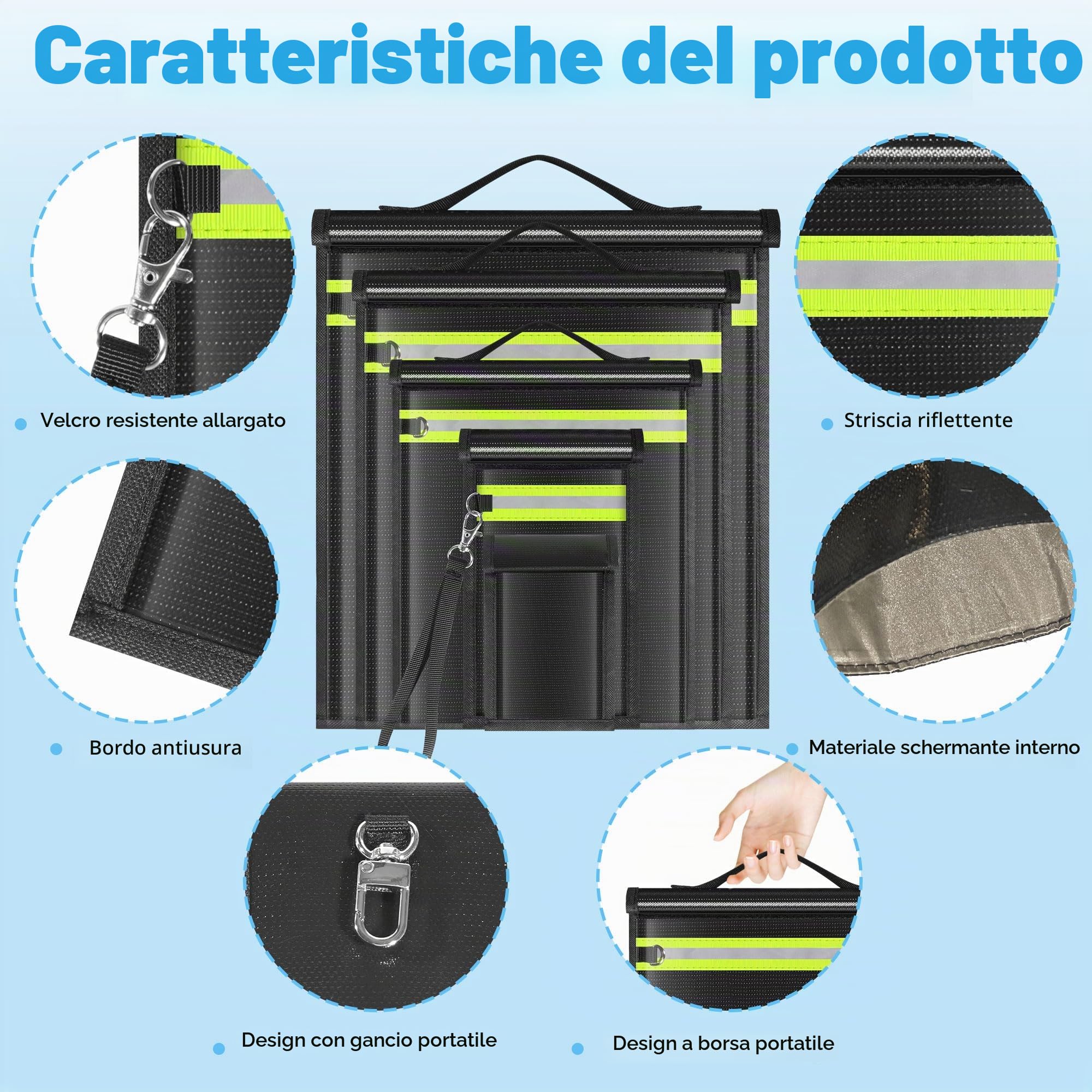 Faraday - Confezione da 5 sacchetti Faraday a prova di EMP, per computer portatili, tablet, telefoni e chiavi dell'auto, gabbia Faraday con manico e striscia riflettente, sacchetti EMP per