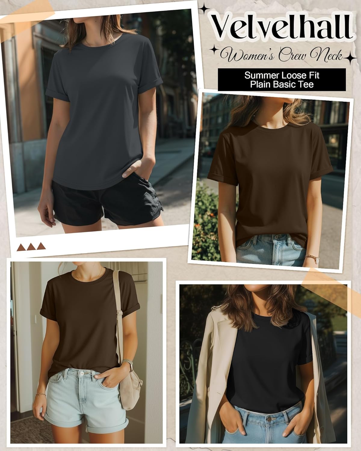 3 Pack Women's Short Sleeve T-Shirts Casual Crewneck Tops Basic Loose Fit Rolled Sleeve Tees Summer Plain Shirts - Image 4