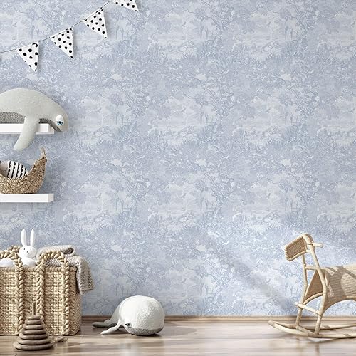 Miniatura 7 de Ismoon Papel tapiz azul de 17.3 x 78.7 pulgadas, papel de pared neutro para despegar y pegar, vintage, extraíble, autoadhesivo, animales de la