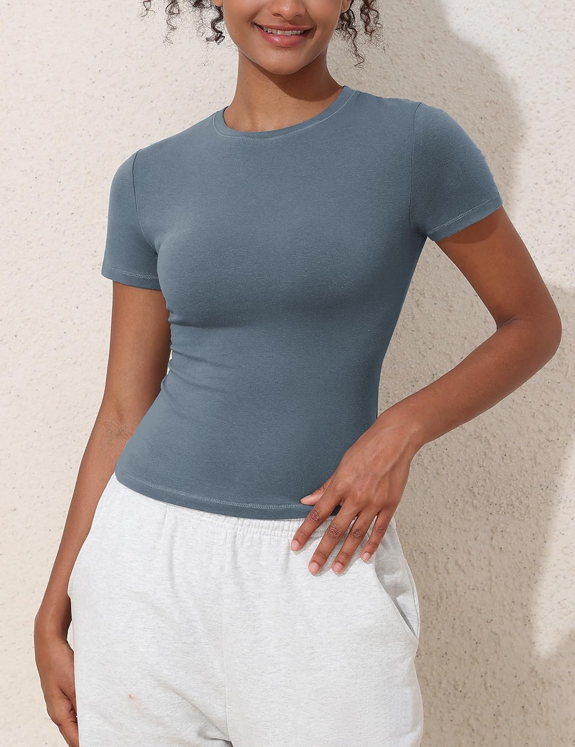 Hilor Women's Casual Basic Cotton T-Shirts Short Sleeve Y2K Going Out Crop Tops Baby Tees Tight Fitted Crew Neck T Shirts - Image 4