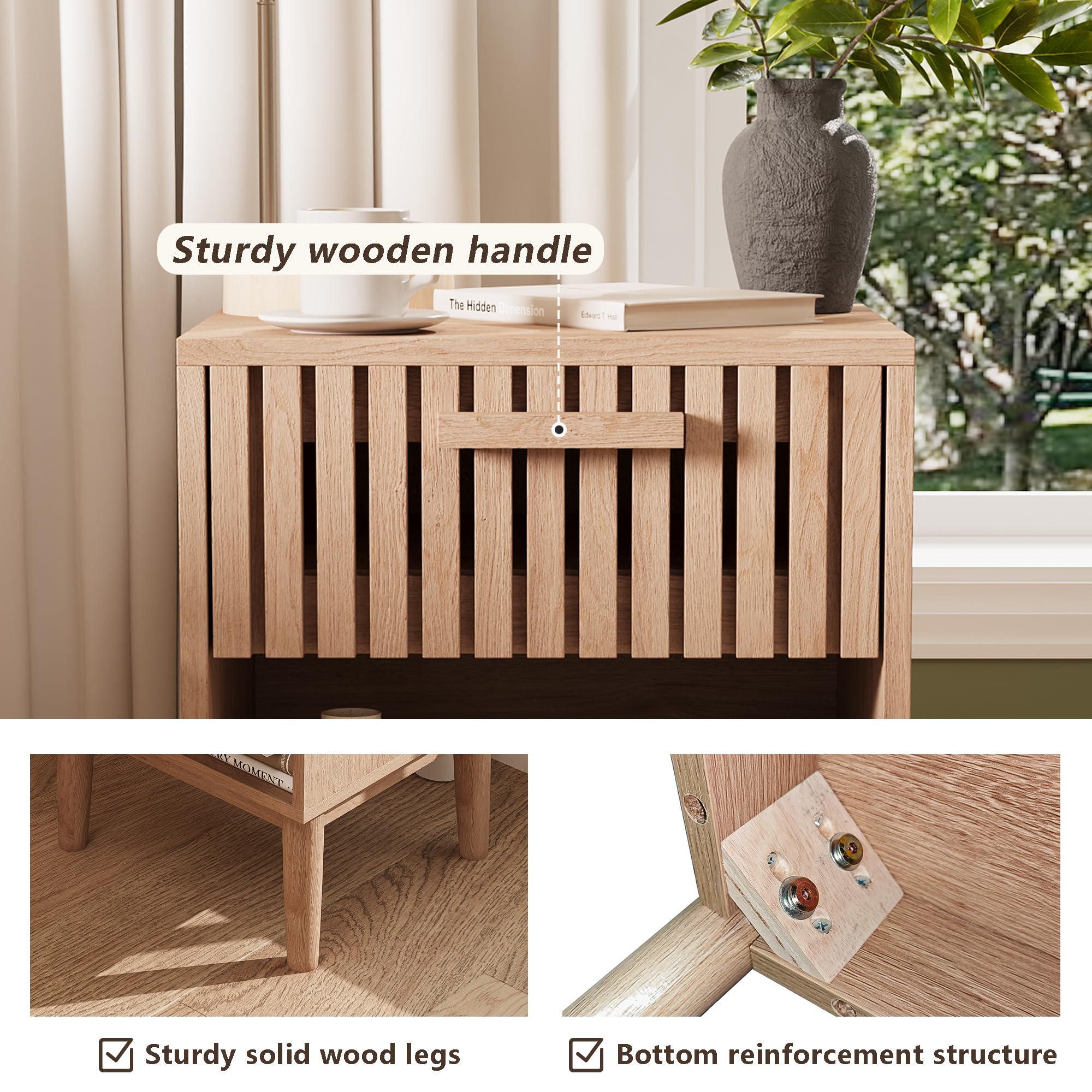 WOBOPCG Nachtkastje, 3 laden, commode met 3 laden, bijzettafels met laden, bijzettafel van hout, nachtkastje, blauw, poten en gouden handgrepen, verticale nerf (1, 3 laden