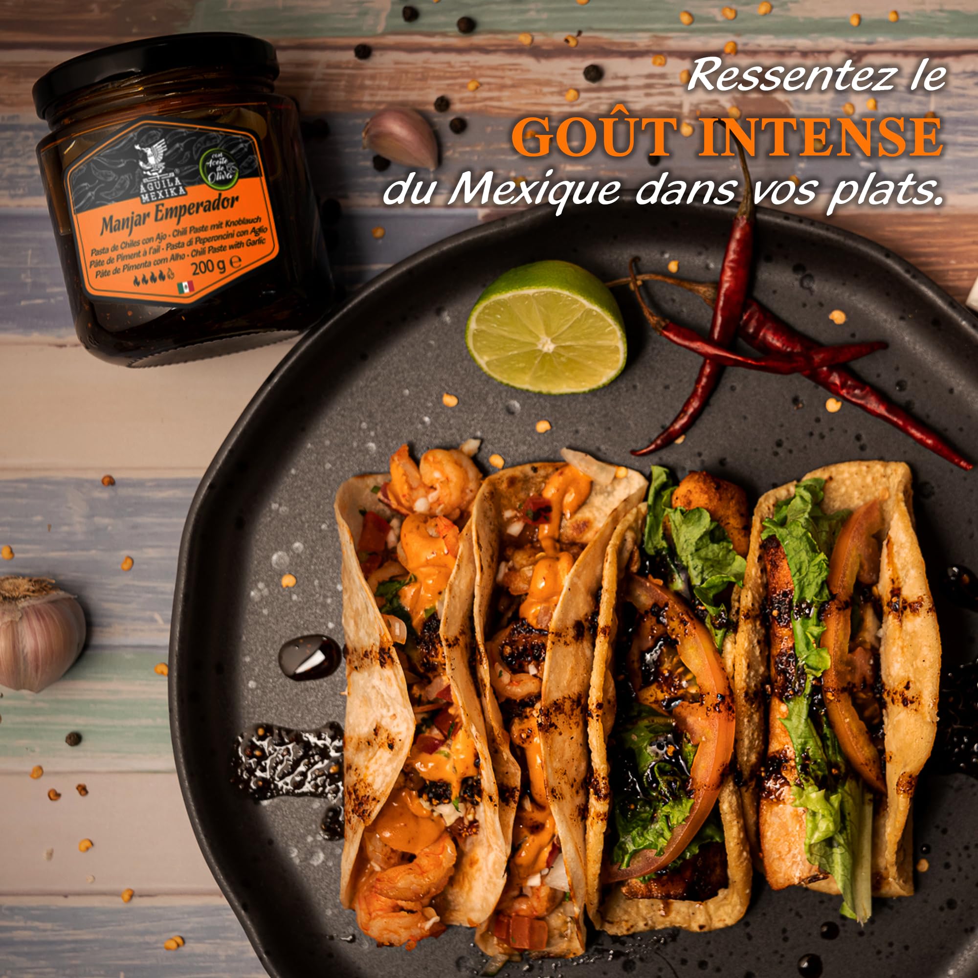 Salsa Macha 4Pack | Croustillant de piments mexicains à l’ail rôti | AGUILA MEXIKA | Recette premium • Piments Chipotle, Morita & Árbol • Huile d’olive vierge • Ingrédients naturels