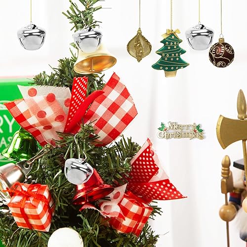 Miniatura 6 de MCPINKY 300 cascabeles a granel, campanas de manualidades de 1 pulgada de cascabel plateado para decoración del hogar de Navidad
