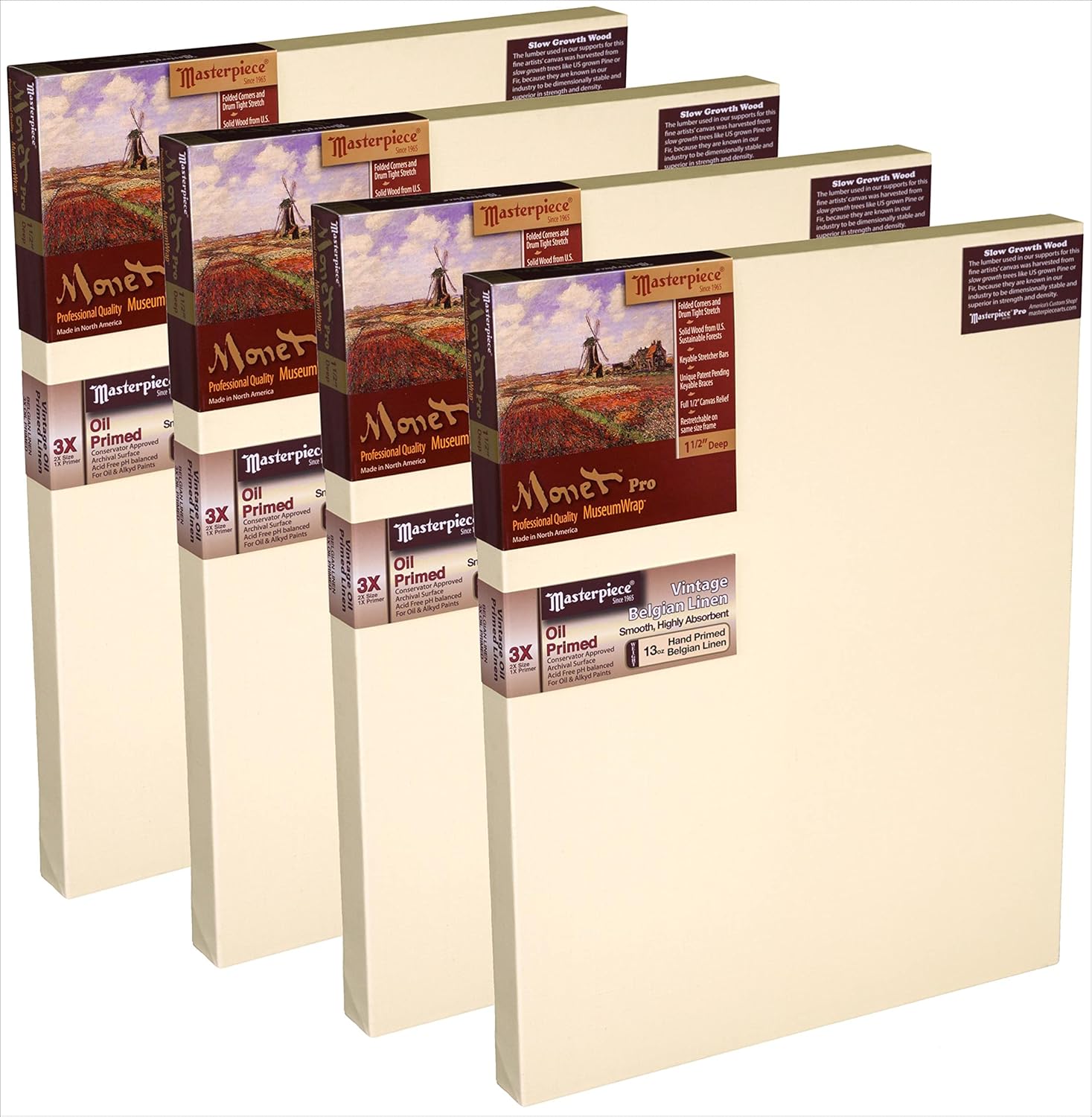 MASTERPIECE Z2MM-2834 Monet Pro 1.5" Deep Monterey 10.5 oz Cotton Medium Texture Stretched Canvas 28" x 34" 2 Piece