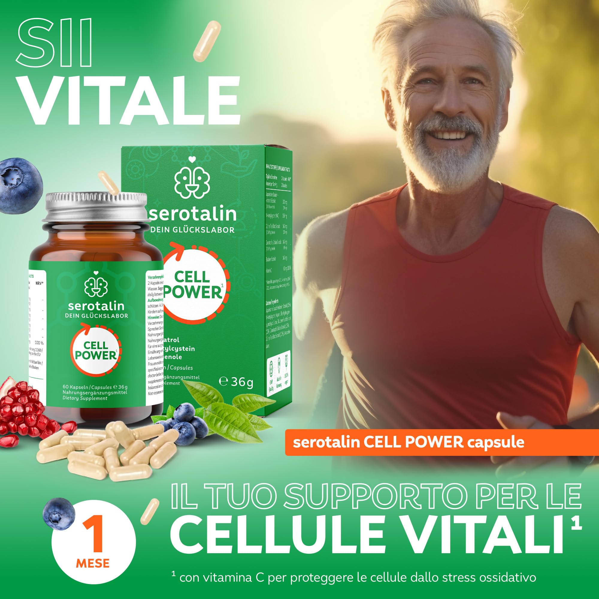 serotalin Active Body Cardio Vital+| Resveratrolo ad alto dosaggio con NAC, vitamina C e polifenoli | 100% vegano & Made in Germany | 1 mese | 60 capsule