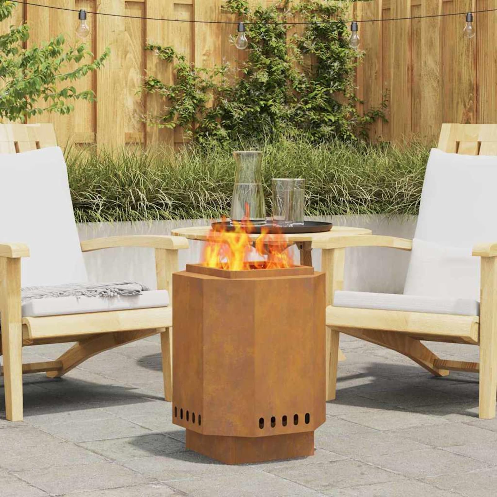 Gecheer Fogata Moderna sin Humo para Jardines y Terrazas - Acero Autopatinable, 38x38x51 cm, Resistente hasta 600 ℃