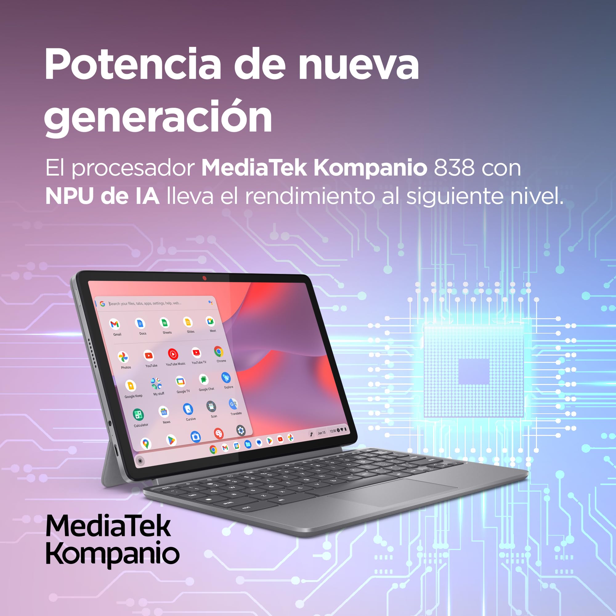 Lenovo Chromebook Duet 11 Gen 9-11" WUXGA Táctil + Lápiz Incluido (MediaTek Kompanio 838, 8GB RAM, 128GB Emmc, ChromeOS) Gris QWERTY + 3 Meses Google AI Pro con Gemini Pro y 5TB