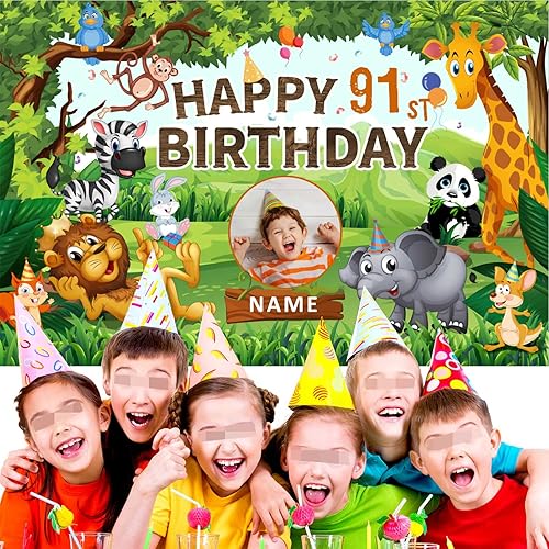 Vista 52 de Cartel personalizado de decoración de cumpleaños 91 con temática de castillo y princesa, pancarta de tela personalizada para suministros de fiesta