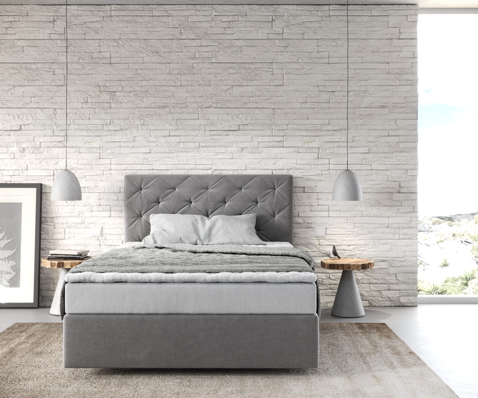 DELIFE Boxspringbett Dream-Great Mikrofaser Grau 120x200 cm mit Matratze und Topper