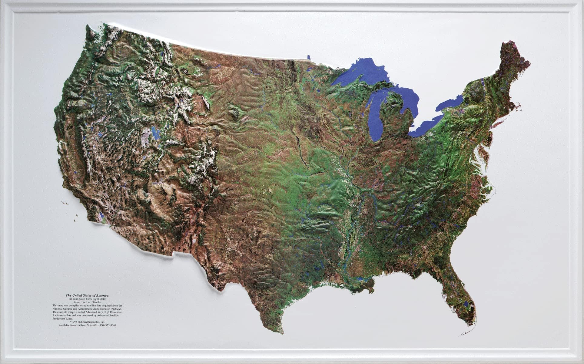 Hubbard Scientific 3D United States Satellite 438 Map | A True Raised Relief Map - You Can Feel The Terrain | Vacuum-Formed Molded Map | 35″ x 22″