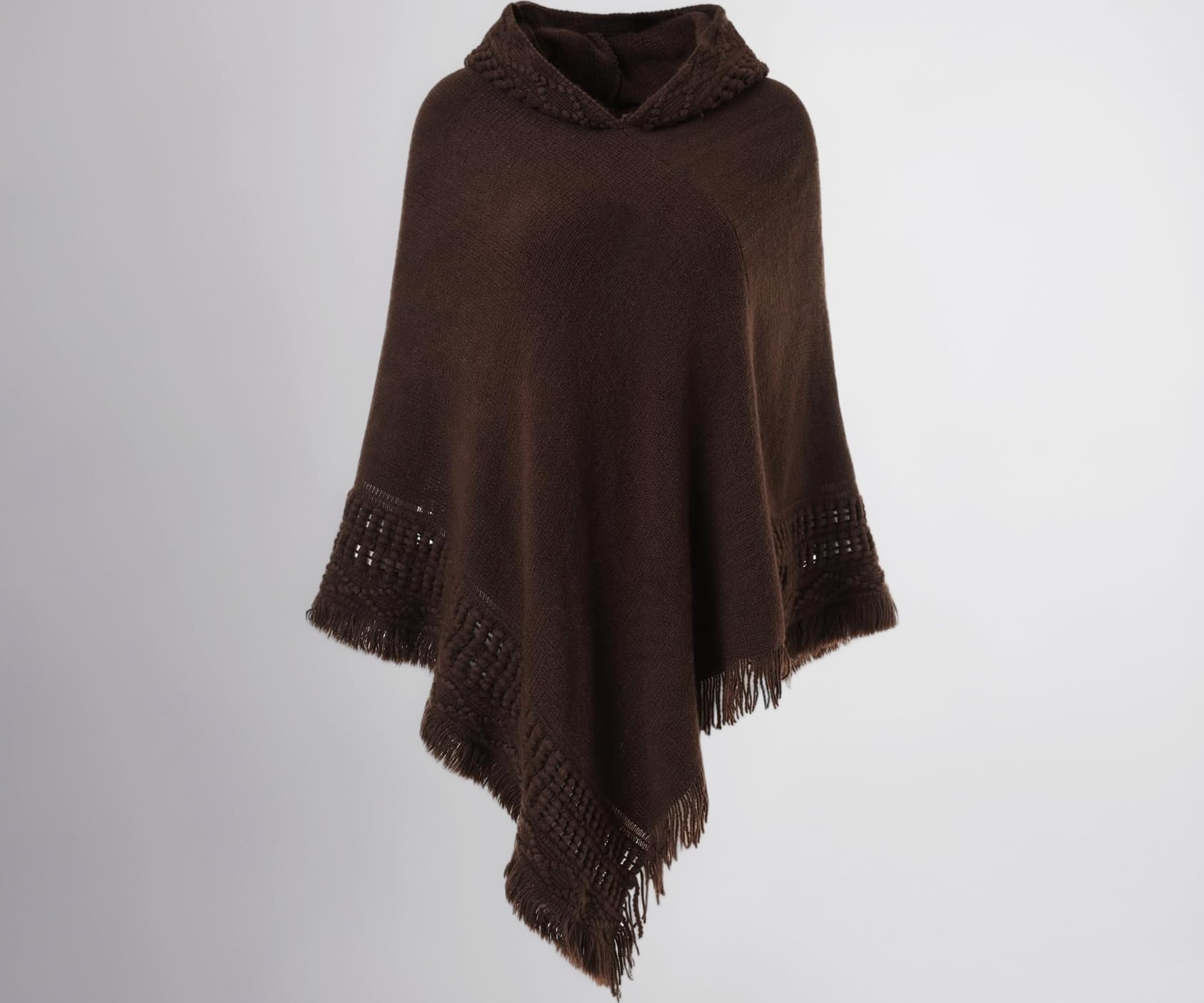 Ladies' Hooded Cape with Fringed Hem, Crochet Poncho Knitting Patterns for Women