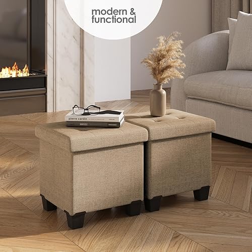 Miniatura 515 de Otomana plegable para dormitorio o sala de estar, con contenedores de almacenamiento, reposapiés para el extremo de la cama, soporta hasta 660 lb,