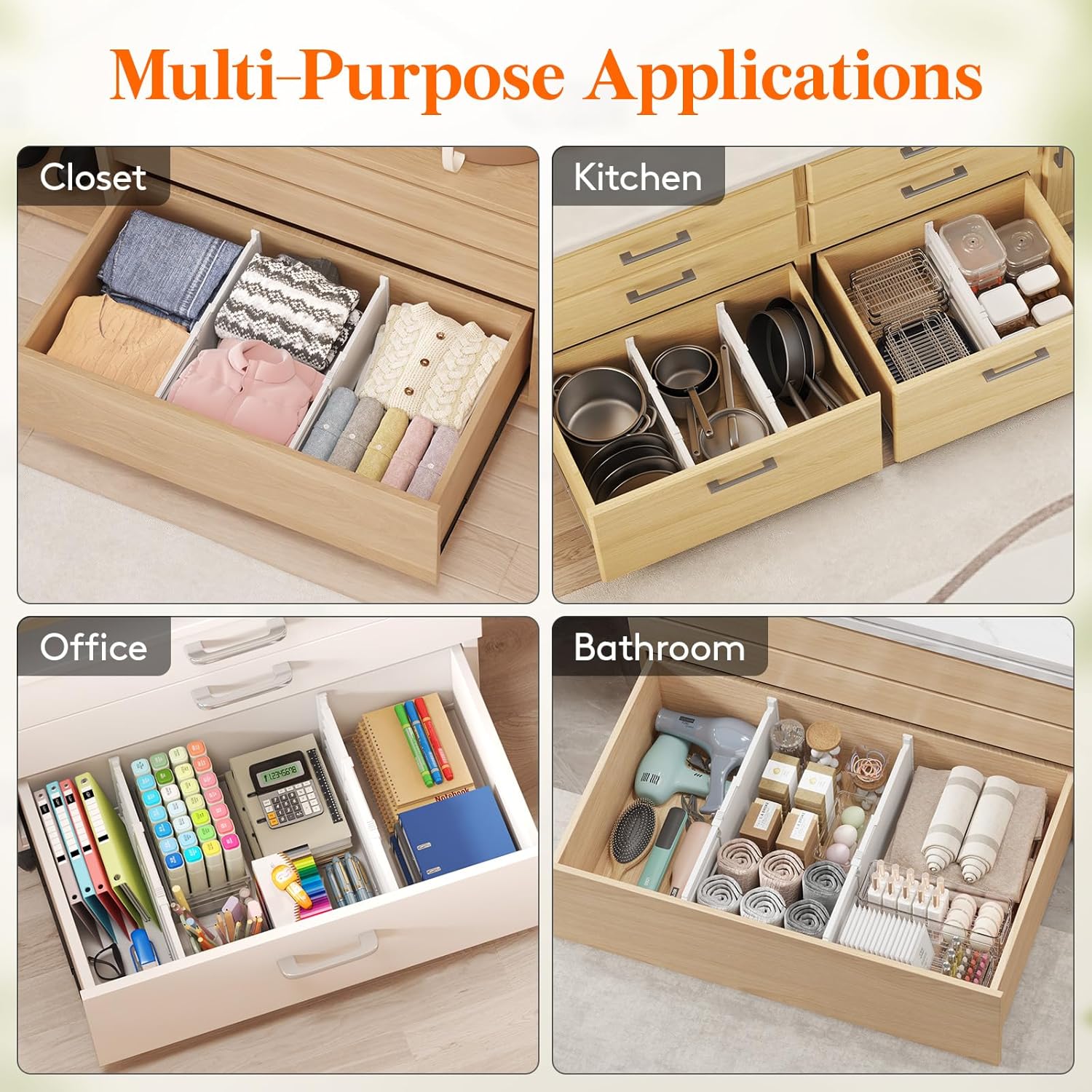 Lifewit 4 Pack Deep Drawer Dividers 8" High, 13.8-22.5" Adjustable Dresser Drawer Divider, Plastic Drawer Organizer for Clothes, Tall Drawers Separators for Dresser, Kitchen, Bedroom, Bathroom, Office