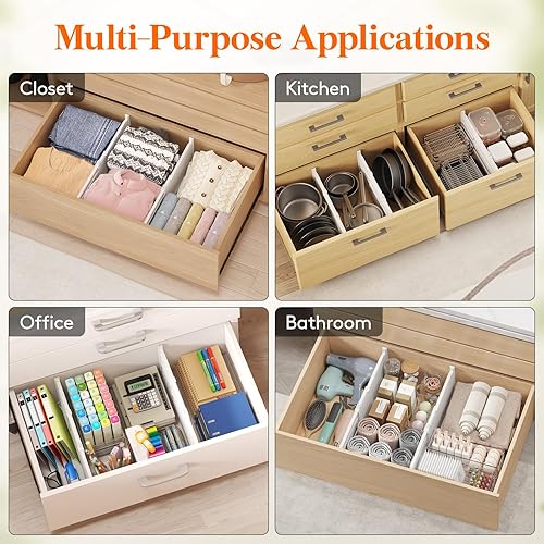 Miniatura 7 de Lifewit Paquete de 4 separadores de cajones profundos de 8 pulgadas de alto, 13.8 a 22.5 pulgadas, divisores ajustables de cajones de tocador,