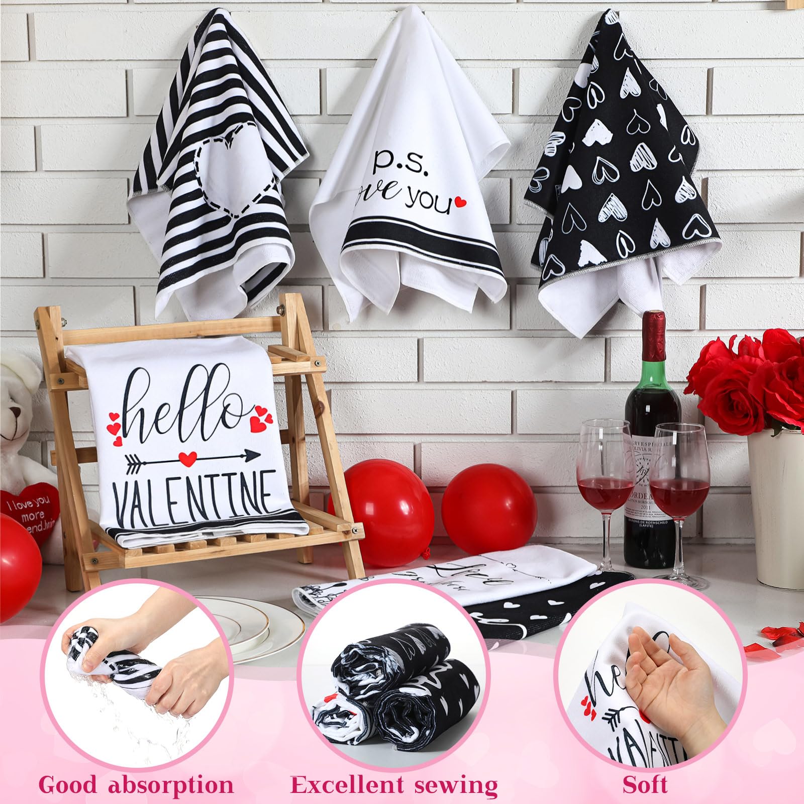 Artoid Mode Red Cat Heart Scarf Kitchen Towels | Set Of 2, 18x26 Inch, Valentine's Day Decor, Highly Absorbent
