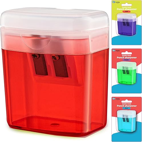 Sacapuntas manual de doble agujero, color rojo, sacapuntas de lápices jumbo con tapa y contenedor, sacapuntas de color de mano para lápices grandes