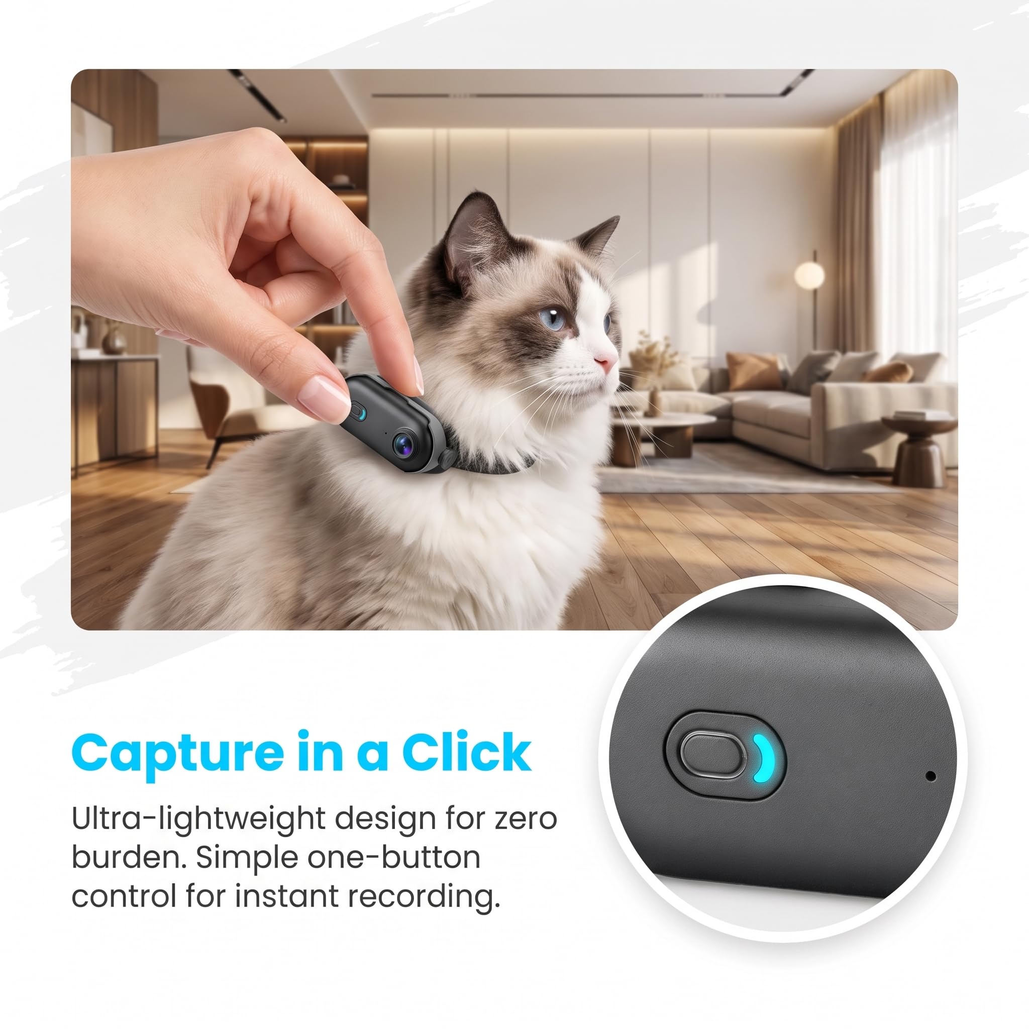 JETO Cat Collar Camera, 1080P Pet POV Cam with App, 32GB, Gray