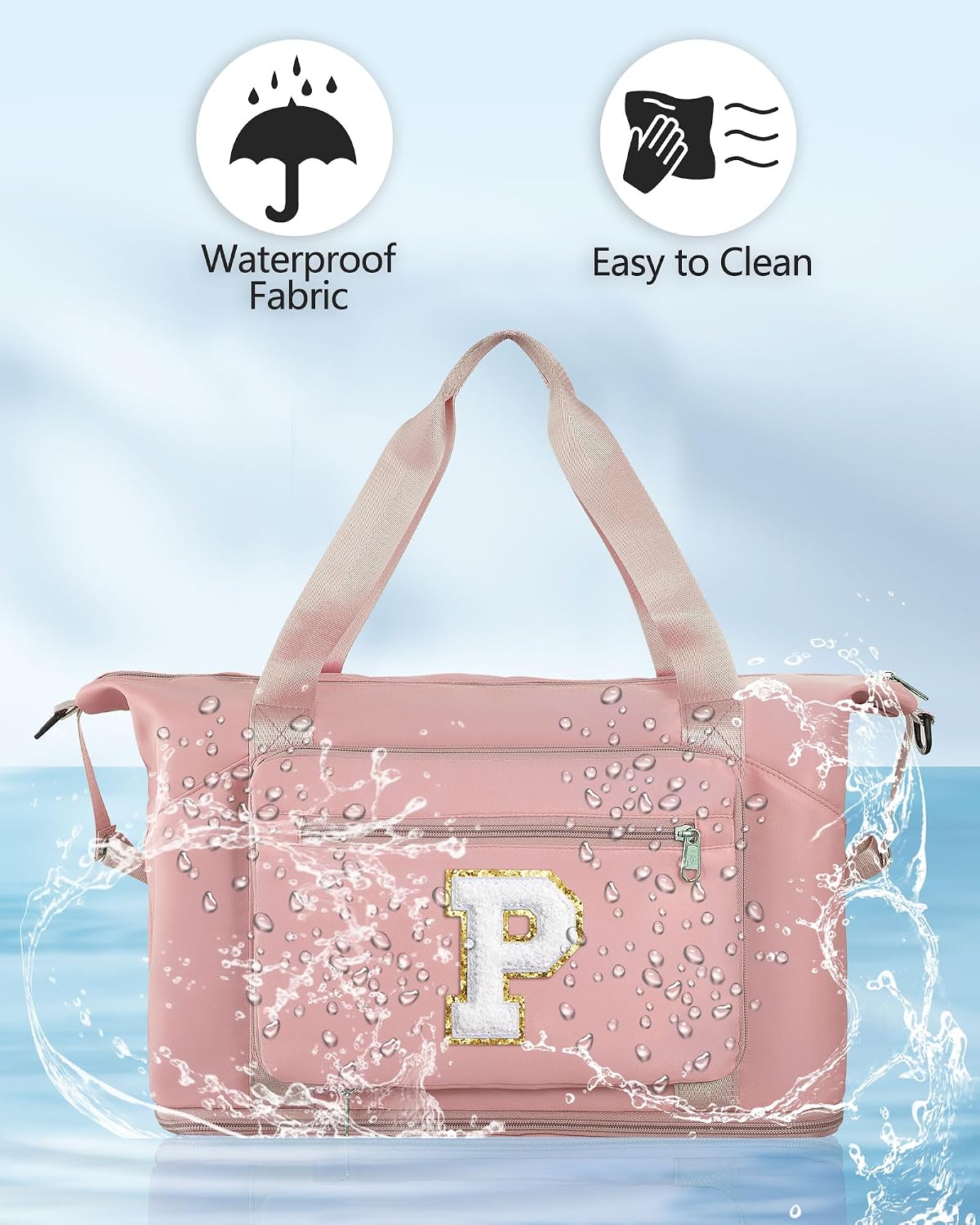 Teen Girl Gifts Trendy Stuff-Initial Duffle Bag for Travel, Carry on Bag Duffel Bags, GYM Weekend Overnight Bag with Shoes Compartment,Hospital Bags for Women-Pink P