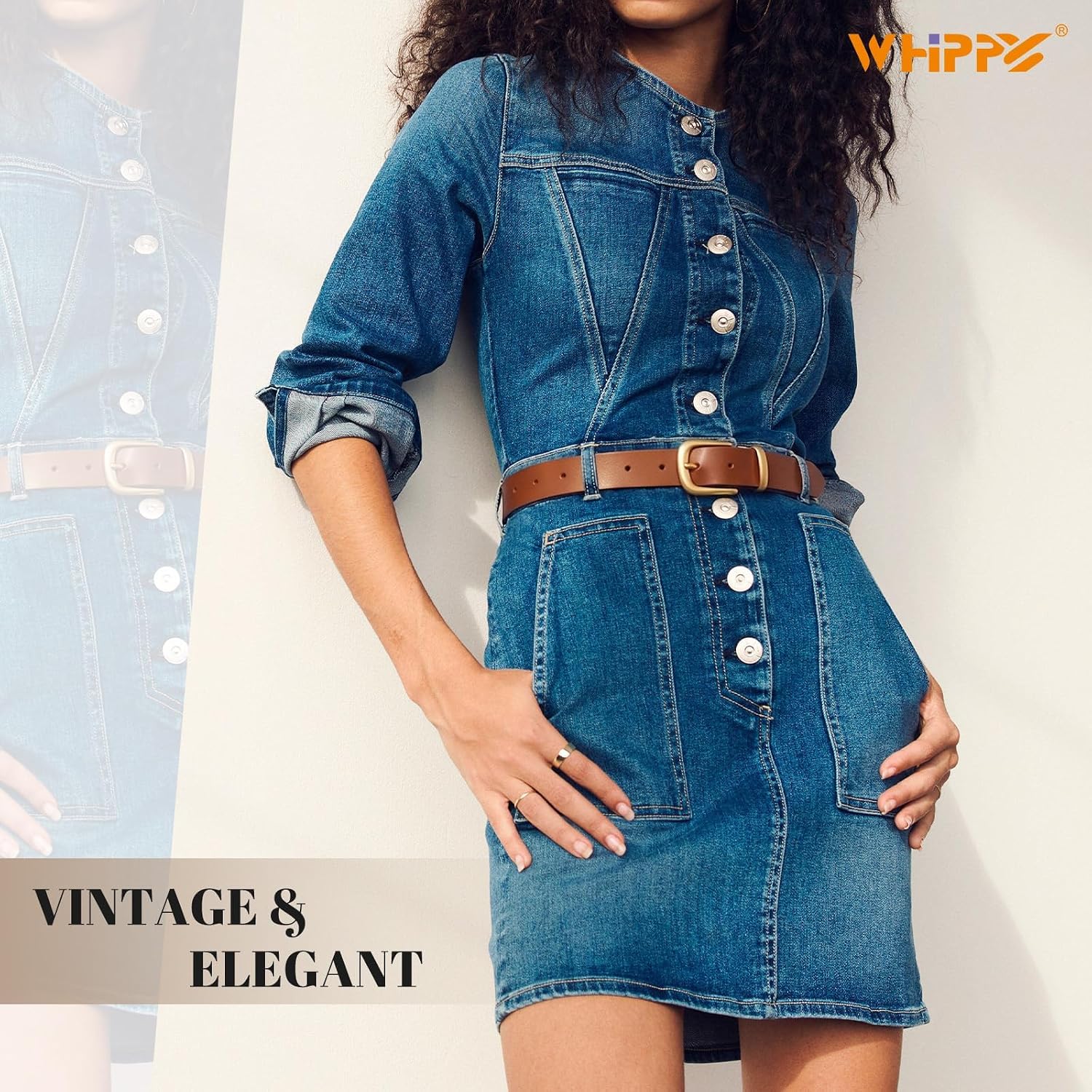 WHIPPY Womens Genuine Leather Belts for Jeans Pants Fashion Vintage Ladies Leather Belt with Gold Buckle