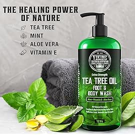 Viking Revolution Tea Tree Body Wash Soap for Men - Helps Athlete\'s Foot, Jock Itch, Eczema & Body Odors - Extra Strength Tea Tree Oil Men\'s Body and Foot Wash
