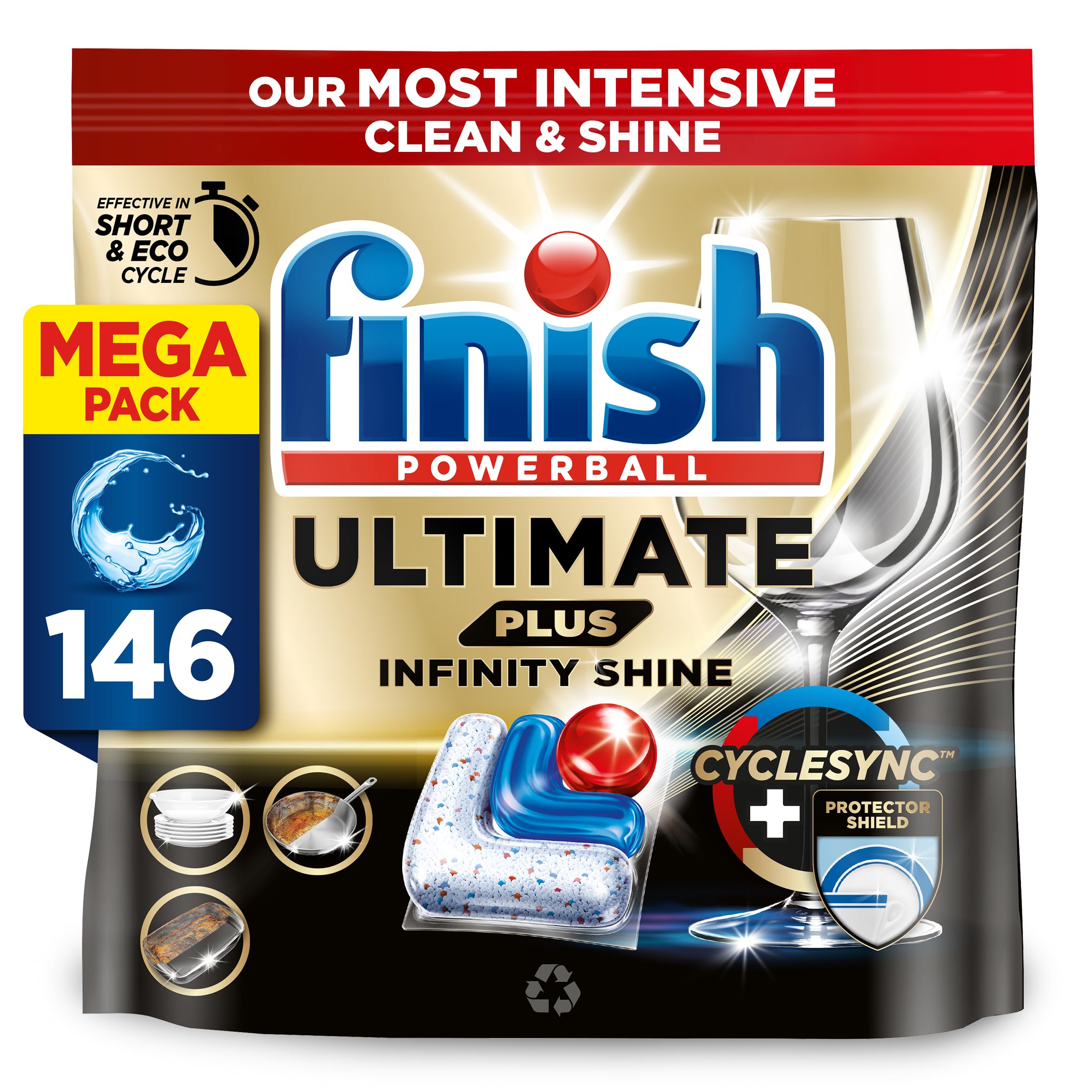 Finish Ultimate Plus Infinity Shine Spülmaschinentabs Großpackung | Duft: frisch | 146 Spülmaschinentabs (73x2) | für eine hervorragende Reinigung & Diamantglanz