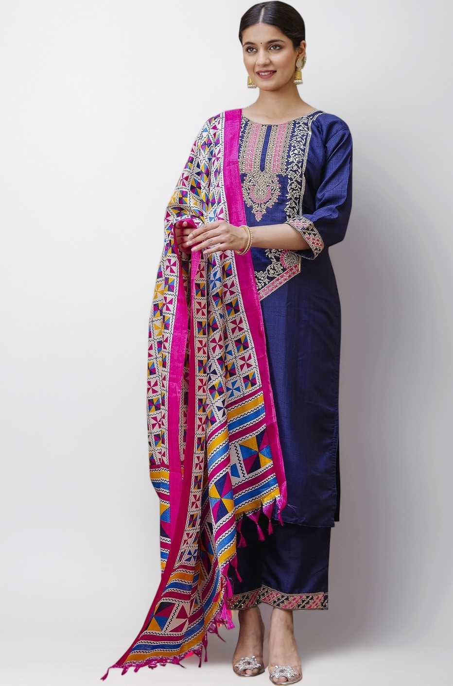 VredeVogel Kurta Set with Dupatta | Silk Blend Kurta Set for Women | Women's Ethnic Casual Kurti Set |Kurta Pant Festive Suit