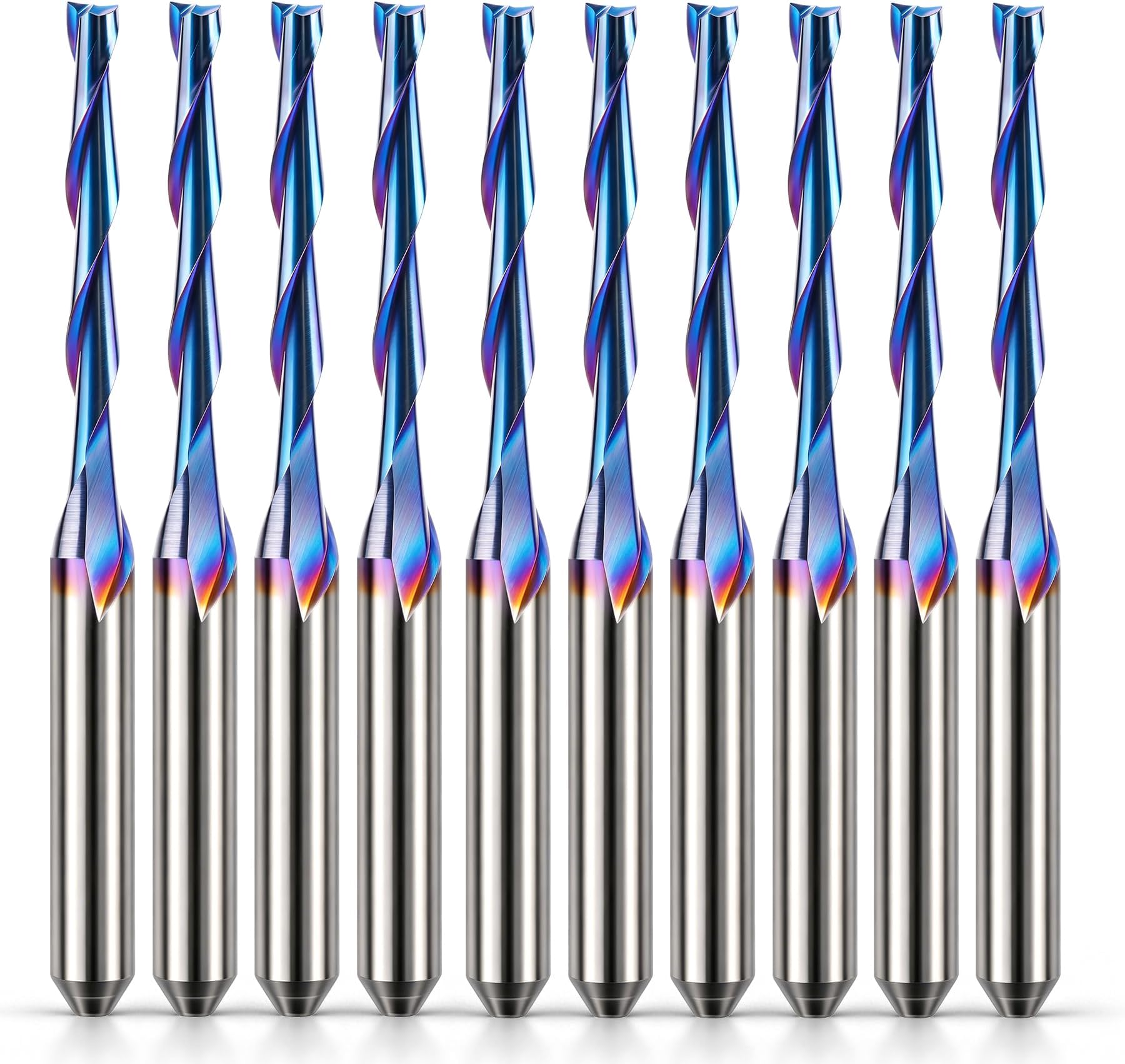 HQMaster 1/8" Shank CNC Router Bits 2 Flute Upcut CNC Bit End Mill 10pcs