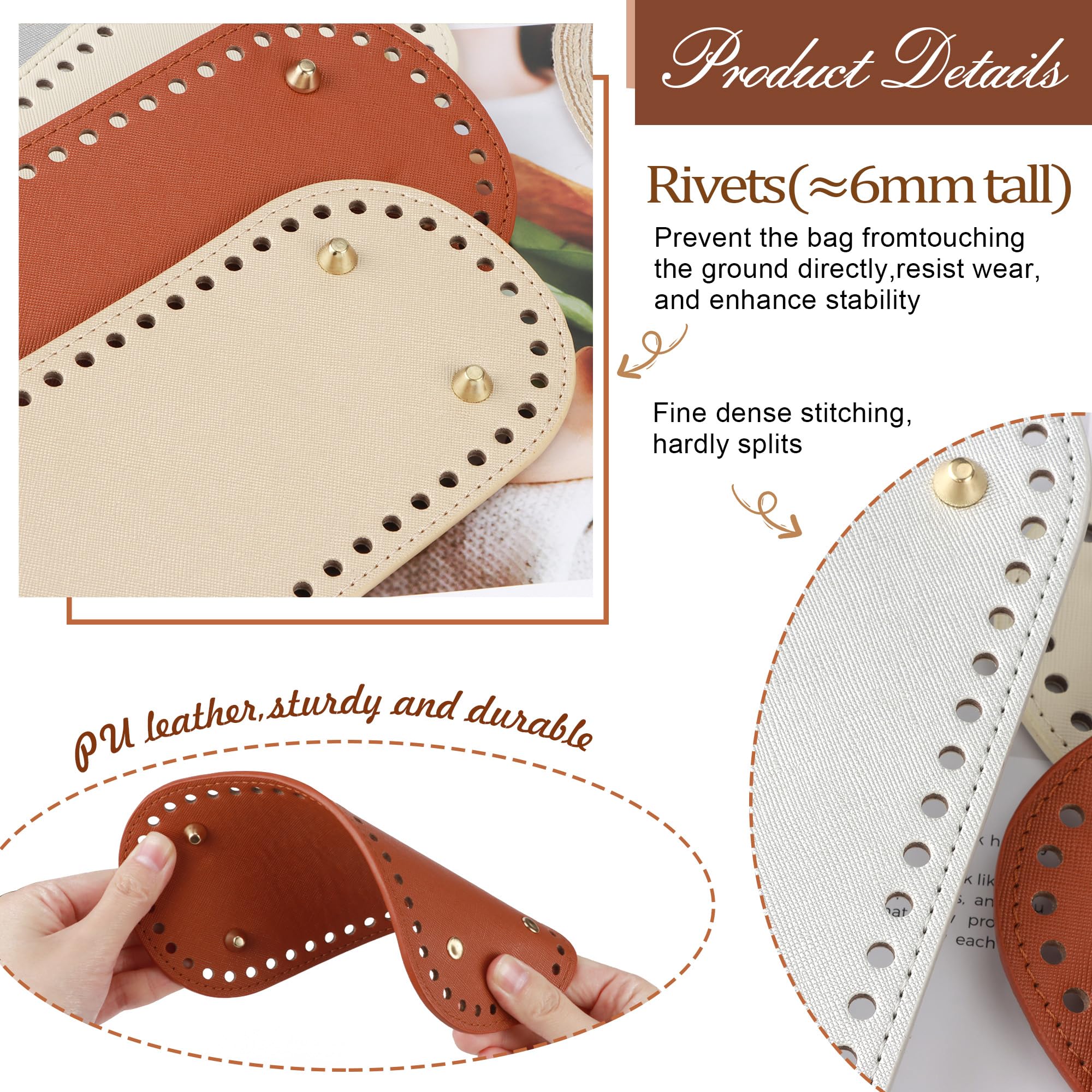 6 Piezas Bases para Bolsos de Crochet, 22 x 10cm Almohadilla Inferior de Bolso, Cojin Inferior Cuero con Agujeros, Bolsas Ganchillo Base, para Accesorios Hechos a Mano del Bolso DIY