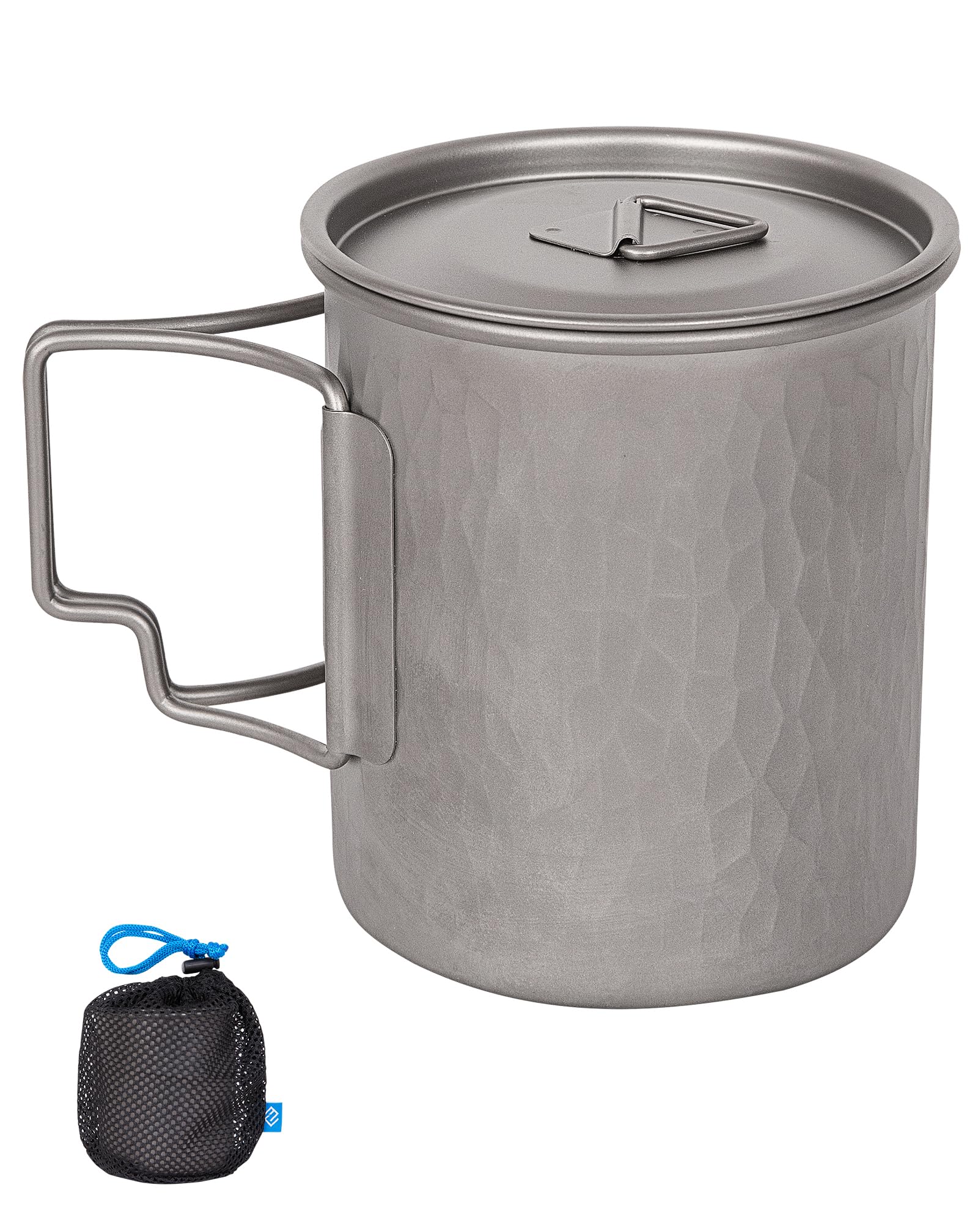 COOK'N'ESCAPE Titan Becher, ultraleichte robuste Camping Tasse | Titan tasse aus Titanium mit klappbarem Griff, Aufhängbar, Hitzebeständig, ideal für Camping, Wandern, Outdoor und Picknick