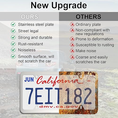 Miniatura 6 de LivTee Marcos cromados para matrícula, 4 agujeros, cubiertas de acero inoxidable para matrícula, 2 soportes para placa de automóvil, accesorios