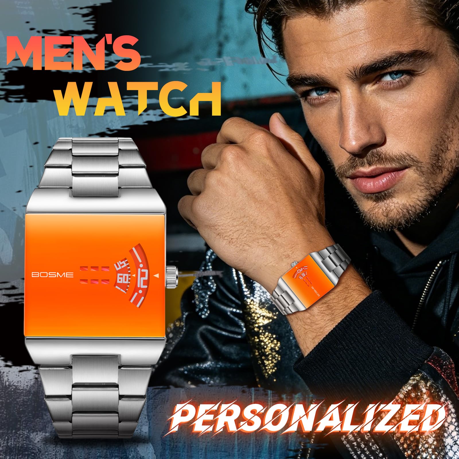 OIDEA Orologio analogico al quarzo, quadrato, in acciaio inox, da uomo, cinturino rimovibile, design senza lancette, design minimalista senza aghi, casual, festa del papà e Natale