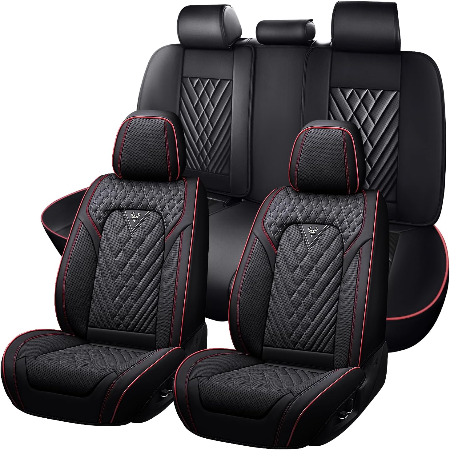 Car Seat Cover for Chevy Trax 2000-2025,Premium Nappa Leather Breathable Waterproof Sports Seat Cover,Easy to Install Automotive Seat Covers Full Set（Black & RED LINE）