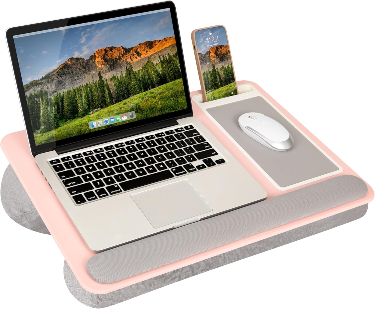 LAPGEAR Home Office Pro Lap Desk with Wrist Rest, Mouse Pad, and Phone Holder - Pink - Fits up to 15.6 Inch Laptops - Style No. 91604 Blush Pink Home Office Pro W/Wrist Rest